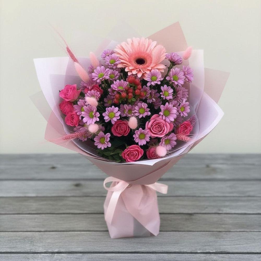 Букет цветов из: Розы, Герберы и Хризантемы в Замостье