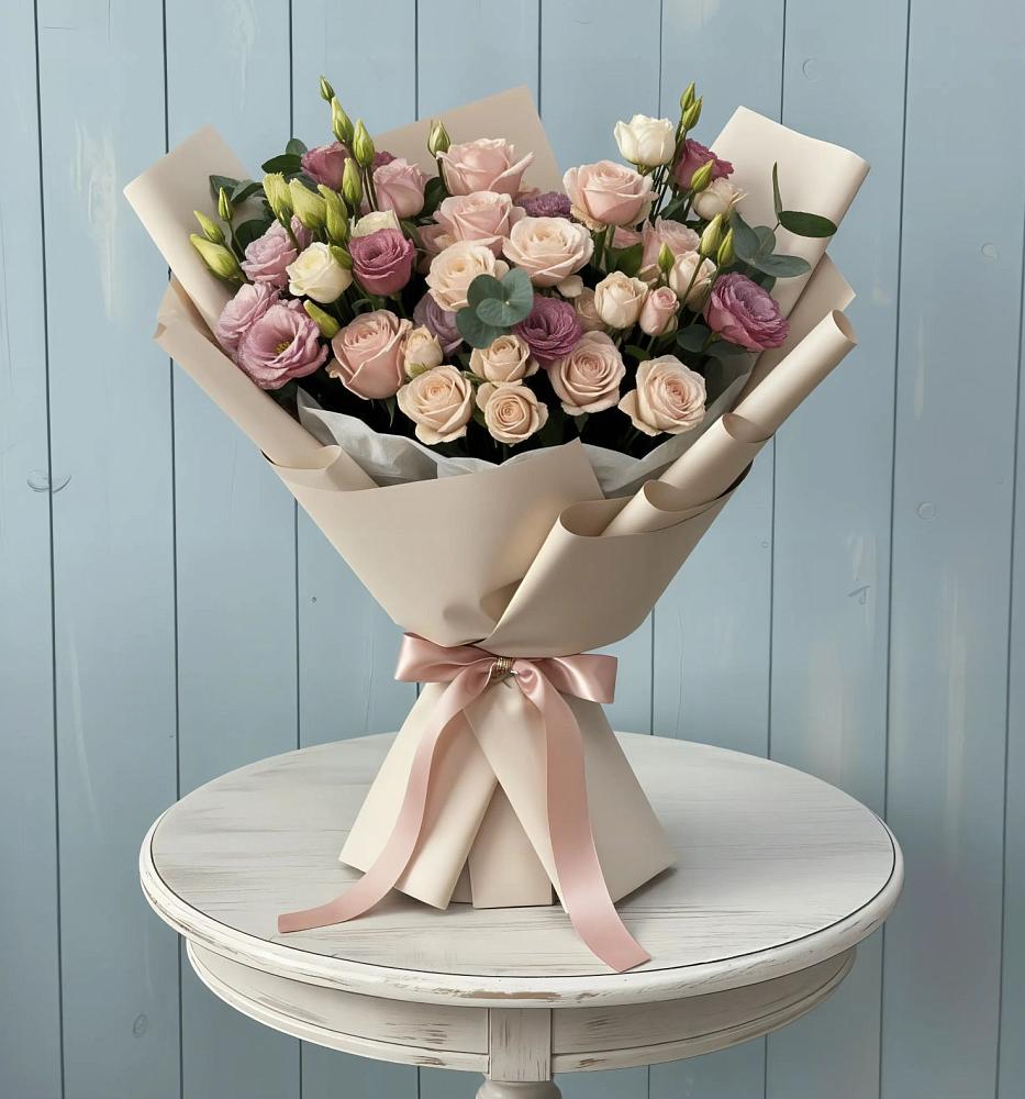 Букет цветов из: Розы и Лизиантусы в Замостье