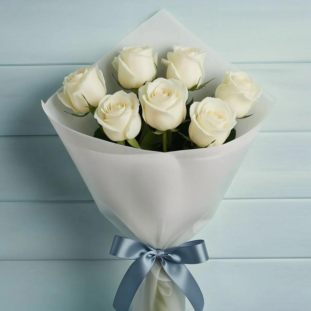 Букет 7 Белых роз Эдлесс Лав в Замостье