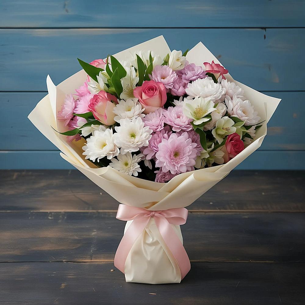 Букет цветов из: Хризантемы, Альстромерии и Розы в Замостье